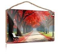Mancave Signs and Decor A Serene Autumnal Pathway Lined with Vibrant Red Maple Trees Bathroom Wall Art Friend Signs for Home Decor(23X35CM)
