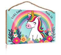 Mancave Signs and Decor A Unicorn Surrounded by Flowers with A Rainbow in The Background Gift for Boss Woman Farmhouse Decor Signs(15X28CM)