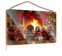 Mancave Signs and Decor Dogs in Sweaters Gather Around A Christmas Fireplace Bathroom Wall Art Friend Signs for Home Decor(15X28CM)