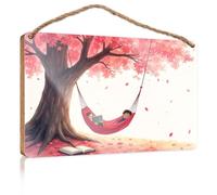 Mancave Signs and Decor Two People Reading in A Hammock Under A Cherry Blossom Tree Bathroom Wall Art Friend Signs for Home Decor(20X30CM)