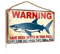 Mancave Signs And Decor Warning: Sharks In Pool Funny Kitchen Signs Fall Outdoor Decor(23X35CM)