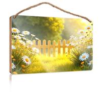 Mancave Signs and Decor Yellow Flowers Bloom Around A Wooden Fence in A Sunny Field Bathroom Wall Art Friend Signs for Home Decor(23X35CM)