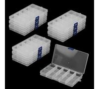 MANCHAP 10 PCS 15 Grids Bead Organiser Storage Box with Adjustable Compartments, 17 x 10 x 2.2cm Plastic Jewellery Organisers, Bead Storage Containers for Art Crafts