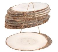 MANCHAP 10 Pcs Oval Wood Slices with Bark, 26 x 10 x 1cm Unfinished Wooden Crafts with String for DIY, Handicraft, Wedding