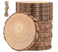 MANCHAP 12 PCS 13-14cm Drilled Hole Wood Log Slices, 1.5cm Unfinished Wooden Discs with Hanging String for Crafts, Painting