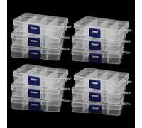 MANCHAP 12 PCS 8 Grids Plastic Bead Storage Box with Adjustable Compartments, 10.5 x 6.8 x 2.3cm Clear Plastic Jewellery Organisers Bead Storage Containers Case for Art Crafts
