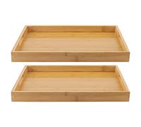 MANCHAP 2 Pack Bamboo Wooden Serving Platter Tray, 38 x 25 x 4cm Rectangular Large Wooden Butler Trays with Handles for Eating, Breakfast, Tea, Coffee