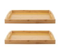 MANCHAP 2 Pack Bamboo Wooden Serving Platter Tray, 40 x 29 x 5cm Rectangular Large Butler Trays with Handles for Eating, Breakfast, Tea, Coffee