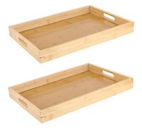 MANCHAP 2 Pack Bamboo Wooden Serving Platters Tray, 40 x 29 x 4cm Rectangular Large Wooden Butler Trays with Handles for Breakfast, Tea, Coffee, Eating