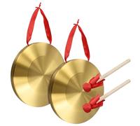 MANCHAP 2 Pcs 12.6 inch / 32 cm Gong Instrument, Percussion Instrument Copper Gong with Beater and Red Hanging Ribbon for Celebration, Party, Festivals
