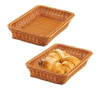 MANCHAP 2 PCS 35 x 25 x 7.5cm Rectangular Poly Wicker Basket, Imitation Rattan Fruit Basket Wicker, Woven Bread Serving Basket for Kitchen, Supermarkets