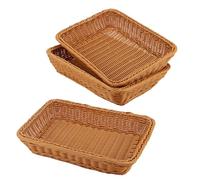 MANCHAP 3 PCS Rectangular Poly Wicker Basket, 35 x 25 x 7.5cm Imitation Rattan Bread Wicker Basket, Woven Serving Fruit Storage Basket for Kitchen