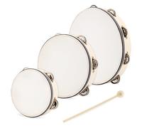 MANCHAP 3 Sizes Wooden Tambourine, Handheld Tambourine, Wooden Hand Drum with Jingle Bells, Percussion Musical Instrument for Rhythm Learning, Performance, 6 Inch, 8 Inch, 10 Inch