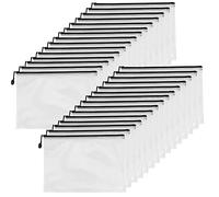 MANCHAP 30 Pack A4 Plastic Zip Wallets Folders, Mesh Zip Pouch Document Bag, A4 Zipper File Bags Plastic File Wallet for Office, Travel, Black Border, 33x23cm