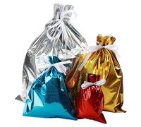 MANCHAP 32 PCS 4 Color Drawstring Gift Bags, 4 Assorted Sizes Foil Gift Wrapping Bags for Presents Birthday, Wedding, Party
