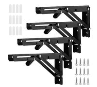 MANCHAP 4 PCS 10 Inch Black Folding Shelf Brackets, Metal Wall Mounted Triangle Bracket for Kitchen, Office, Home