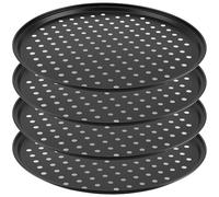 MANCHAP 4 PCS 32cm Pizza Tray, 12.5 Inch Non Stick Carbon Steel Pizza Tray with Holes, Black Round Pizza Baking Oven Pans for Baking