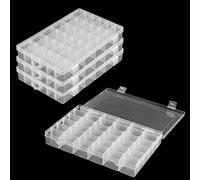 MANCHAP 4 PCS 36 Grids Bead Organiser Storage Box with Adjustable Compartments, 27 x 17 x 4cm Clear Plastic Jewellery Organisers for Art Crafts
