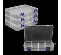 MANCHAP 4 PCS 8 Grids Plastic Bead Storage Box with Adjustable Compartments, 19.5 x 13 x 4.5cm Plastic Jewellery Organisers, Bead Storage Containers Case for Art Crafts