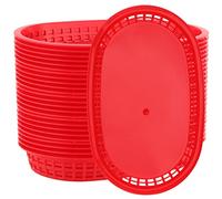 MANCHAP 50 Pack 10.6 x 7 Inches Plastic Fast Food Baskets, Oval Plastic Food Serving Basket for Bread, Fruits, Hot Dogs, BBQ, Fries, Red