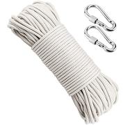 MANCHAP 50M 6mm White Cotton Clothesline Rope, 164 Ft x 1/4 Inch Soft Clothesline Cord with 2 Snap Hooks, Twisted Cotton Macrame Rope for Crafts, Clothes Hanging