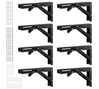 MANCHAP 8 PCS 10 Inch Black Folding Shelf Brackets, Metal Foldable Shelves Brackets for Kitchen, Office, Home