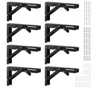 MANCHAP 8 PCS 8 Inch Black Folding Shelf Brackets, 20cm Metal Wall Mounted Bracket for Kitchen, Office, Home