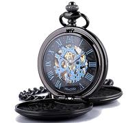 ManChDa® Classic Men's Pocket Watch Retro Dial Roman Numerals Steampunk Skeleton Mechanical Movement with Chain + Gift Box and Chain for Mens Women