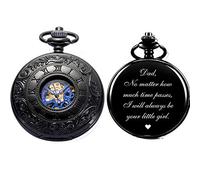 ManChDa Gifts for Fathers Day Mechanical Engraved Pocket Watches, Skeleton Double Cover Roman Numerals Dial Skeleton Customization Personalized for Dad, 2.Gun-Black, 3-1. Black Blue
