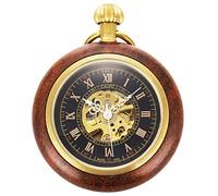 ManChDa Mechanical Pocket Watch for Men Vintage Pocket Watch with Chain Skeleton Pocket Watches, Copper Wood, Braun, Retro