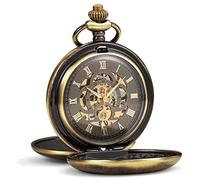 ManChDa Mechanical Pocket Watch for Men Vintage Pocket Watch with Chain Smooth Face, 1a. Bronze
