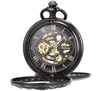 ManChDa Mechanical Pocket Watch for Men Women Dragon and Phoenix Pocket Watch with Chain, 3.Black case with gold dial, 2-3.Black Gold