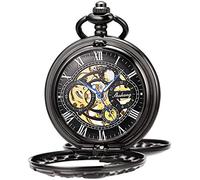 ManChDa Mens Antique Skeleton Mechanical Pocket Watch Dragon Hollow Hunter with Chain and Gift Box (5.Silver)