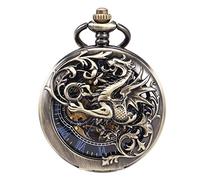 ManChDa Mens Antique Skeleton Mechanical Pocket Watch with Chain- Dragon Hollow Hunter