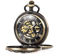 ManChDa Mens Antique Skeleton Mechanical Pocket Watch with Chain- Dragon Hollow Hunter