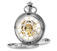ManChDa Mens Pocket Watch Classic Mechanical Wind Up Pocket Watch Steampunk Roman Numerals Fob Watch for Men Women with Chain