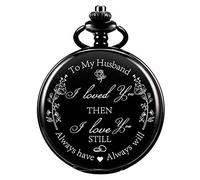 ManChDa Personalized Engraved Pocket Watch Husband Gift, Vintage Pocket Watches with Chain for Men, Birthday Gift Valentine's Day Gift, Beautiful Gifts for Family, 1. Black