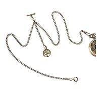 ManChDa Pocket Watch Chain with Pendant - Vintage Design Chain Double Albert T-Bar Chain with 3 Hook Antique Plating Shield Design Fob T Bar with Bronze Life Tree Pendant for Men Women