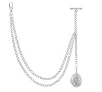 ManChDa Pocket Watch Chains For Men - Pocket Watch Chain With Locket Pendant, Pocket Watch And Chain, Albert Chain Curb Link T-Bar Chain 2 Hook Antique Fob T Bar For Men Silver