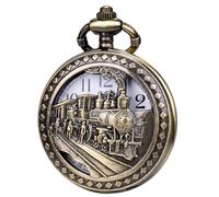 ManChDa Pocket Watch - Pocket Watches Special 3D Train Railroad Steam Locomotive Cover Antique Steampunk Pocket Watch and Chain Quartz Vintage Fob Watch for Men + Gift Box | Bronze White