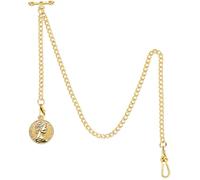 ManChDa Pocket Watch with Albert Chain, T-bar Chain with Queen Pendant, Curb Link 2 Hook Antique Fob T Bar for Men Gold