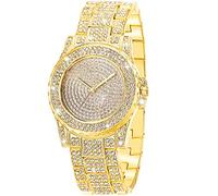 ManChDa Silver Watch for Women Interior Full Diamond Bling Rhinestone Iced Out Quartz Crystal Stainless Steel Ladies Wrist Watch, Gold, Quartz Movement