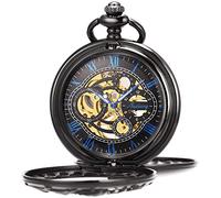 ManChDa Vintage Pocket Watch with Chain Classic Skeleton Dream Dragon Burlywood Fob Watch for Men Women & Gift Box (5.Black with Blue)