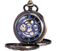 ManChDa Vintage Pocket Watch with Chain Classic Skeleton Dream Dragon Burlywood Fob Watch for Men Women & Gift Box
