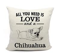 Mancheng-zi All You Need is Love and a Chihuahua Throw Pillow Cover, Chihuahua Lover Gift, 18 x 18 Inch Funny Chihuahua Cushion Cover for Sofa Couch Bed, Chihuahua Owner Gift, Dog Lover Gift