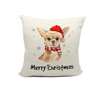 Mancheng-zi Chihuahua Christmas Pillow Covers 18x18,Chihuahua Decor,Merry Christmas Chihuahua Dog with Santa Hat Throw Pillow Covers,Chihuahua Mom Gifts,Chihuahua Gifts for Women