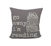 Mancheng-zi Funny Quotes Go Away I'm Reading Throw Pillow Case, Gift for Book Lover Friend, Bedroom Reading Book Club Decor,18 x 18 Inch Black Linen Cushion Cover for Sofa Couch Bed (Grey)