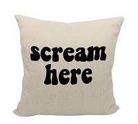 Mancheng-zi Funny Scream Decor, Scream Pillow Cover 18x18, Fun Throw Pillow Cover, Funny Throw Pillow Cover, Fun Decorative Pillow Cover, Scream Here Funny Humor Throw Pillow Case (Cream)