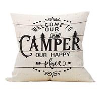 Mancheng-zi Happy Camper Pillow - 18 x 18, Camper Decor, RV Decorations