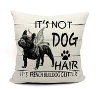 Mancheng-zi It's Not Dog Hair It's French Bulldog Glitter Throw Pillow Case, Dog Lover Gifts, French Bulldog Dog Lover Gifts, 18 x 18 Inch Linen Vintage Wood Grain Cushion Cover for Sofa Couch Bed